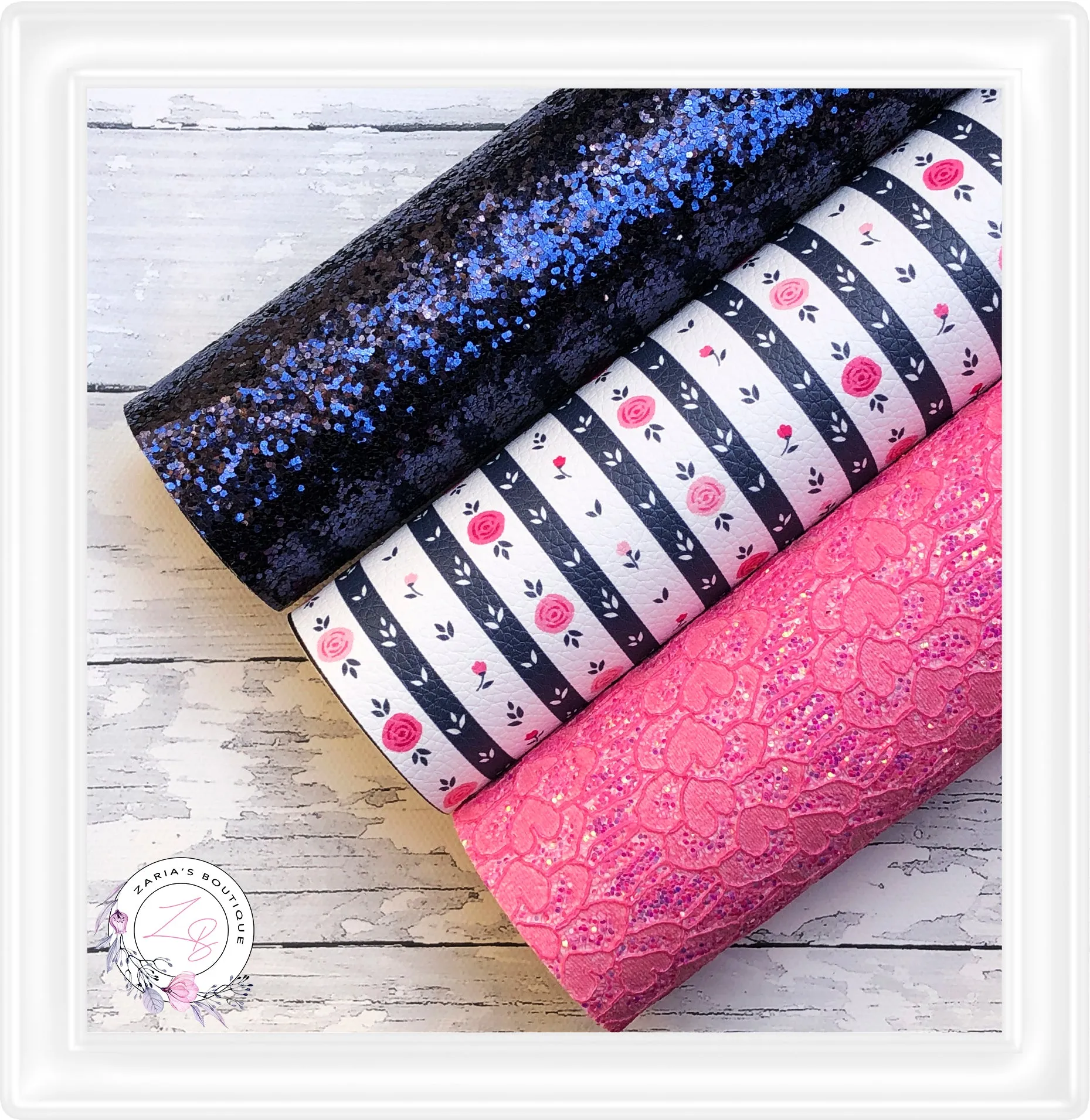 ⋅ Chic Rose Stripes ⋅ Premium Vegan Faux Leather  &  Glitter Bundle ⋅