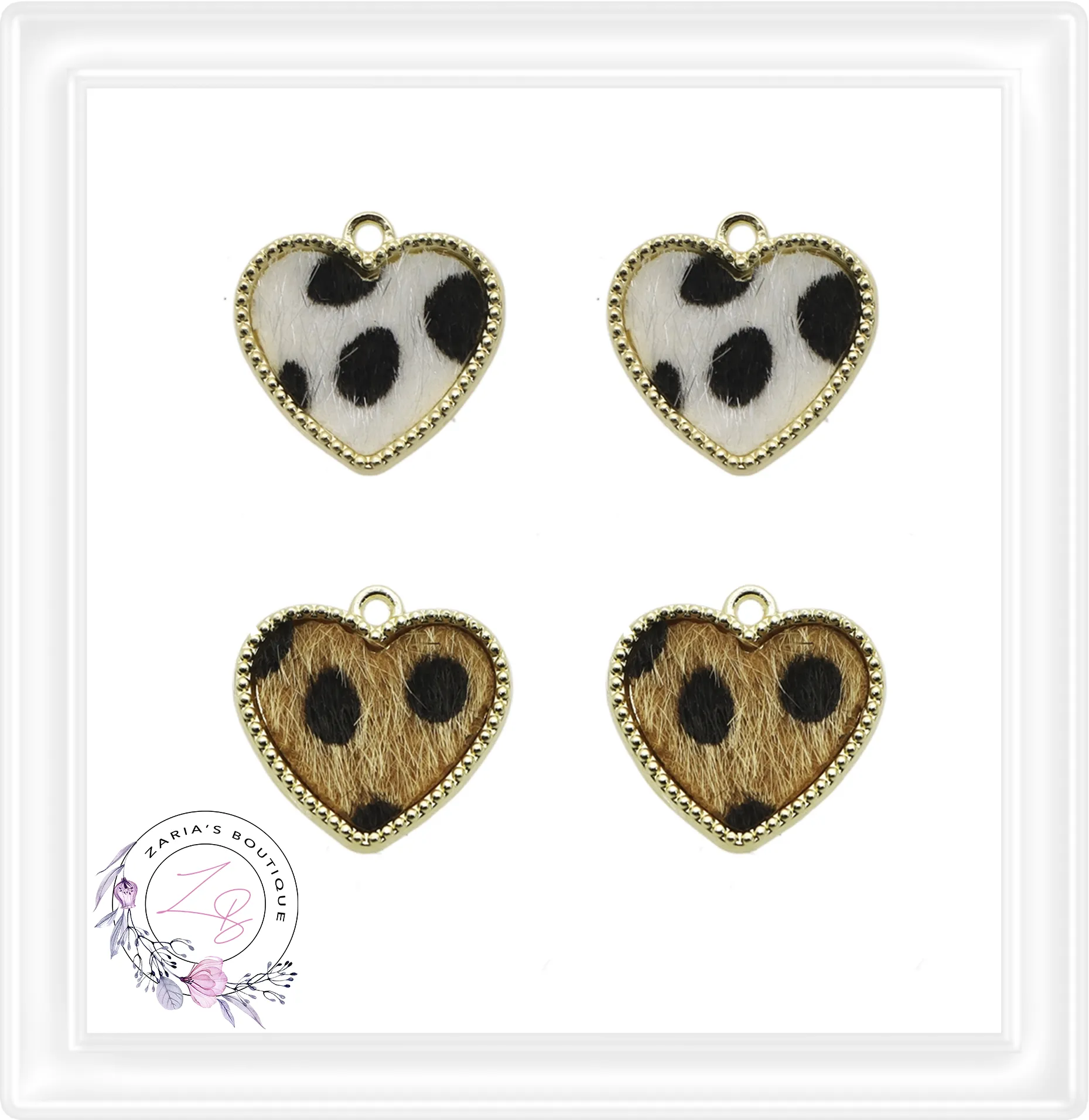⋅ Faux Fur Animal Hide Heart Charms ⋅ 2 Colours ⋅ Per Pair