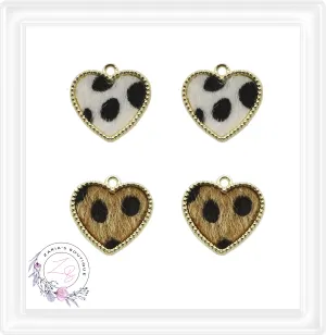 ⋅ Faux Fur Animal Hide Heart Charms ⋅ 2 Colours ⋅ Per Pair