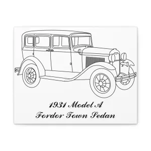 1931 Fordor Town Sedan White Canvas Wall Art