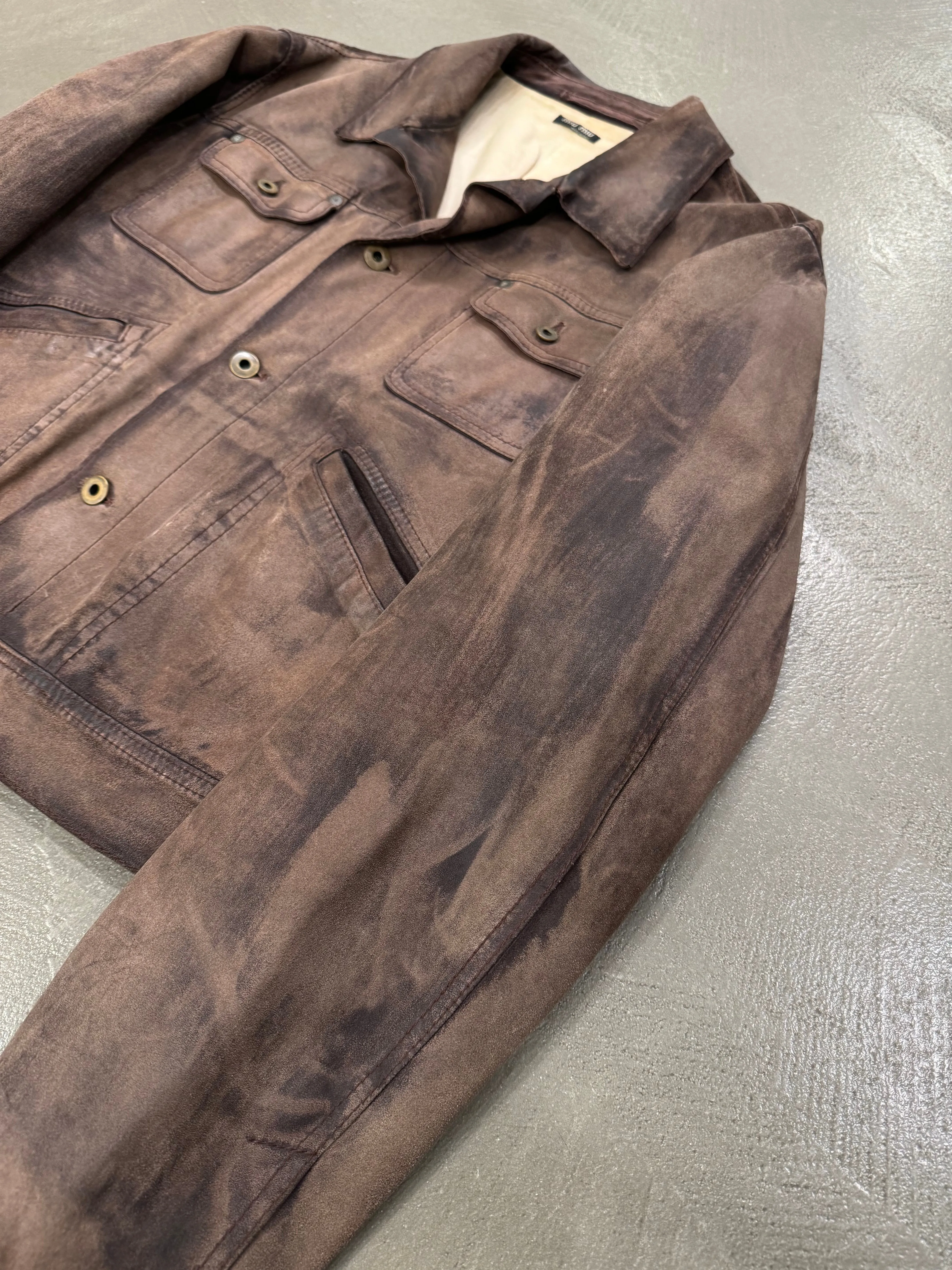 2000s Miu Miu stained treatment leather jacket