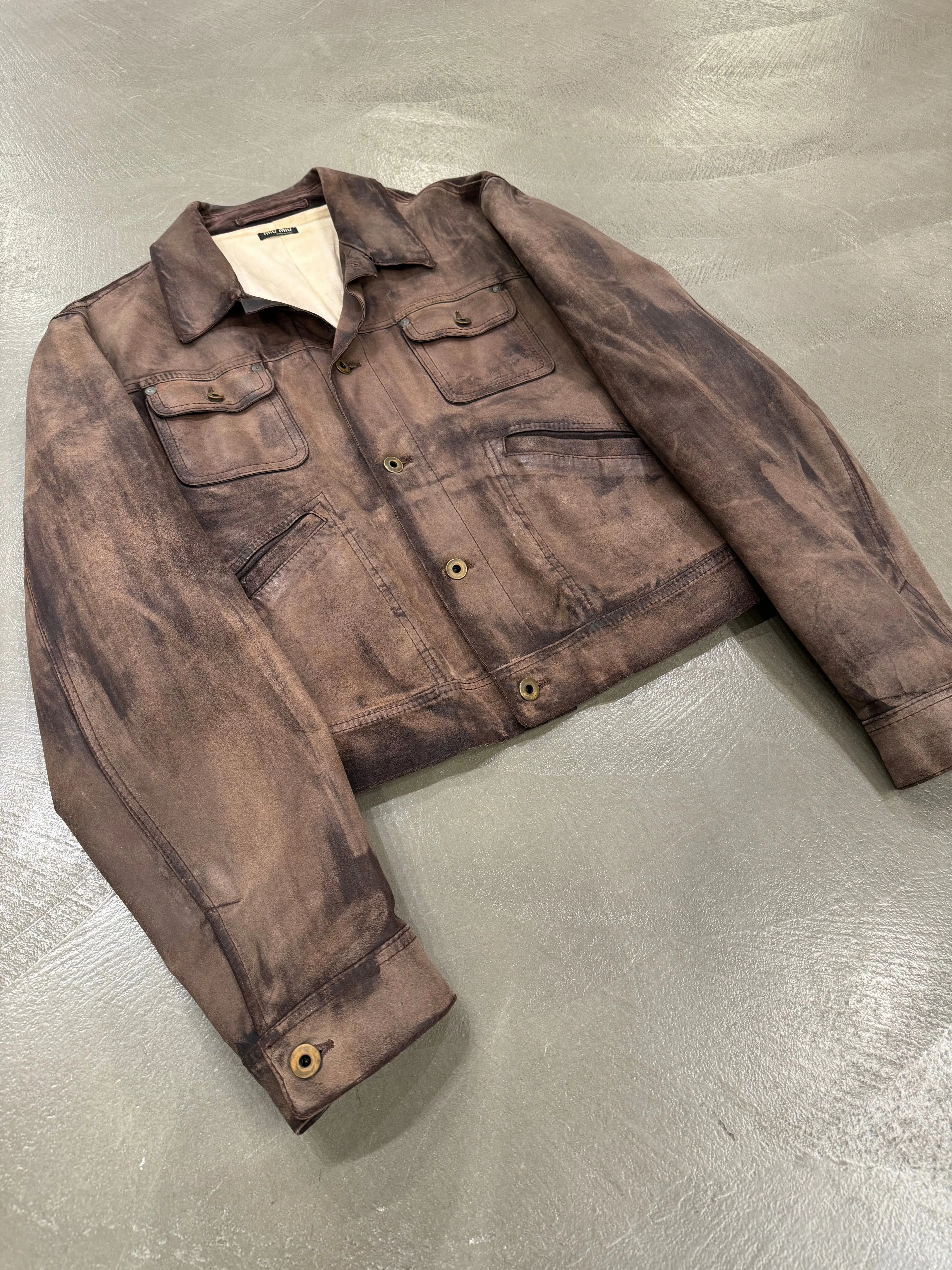 2000s Miu Miu stained treatment leather jacket