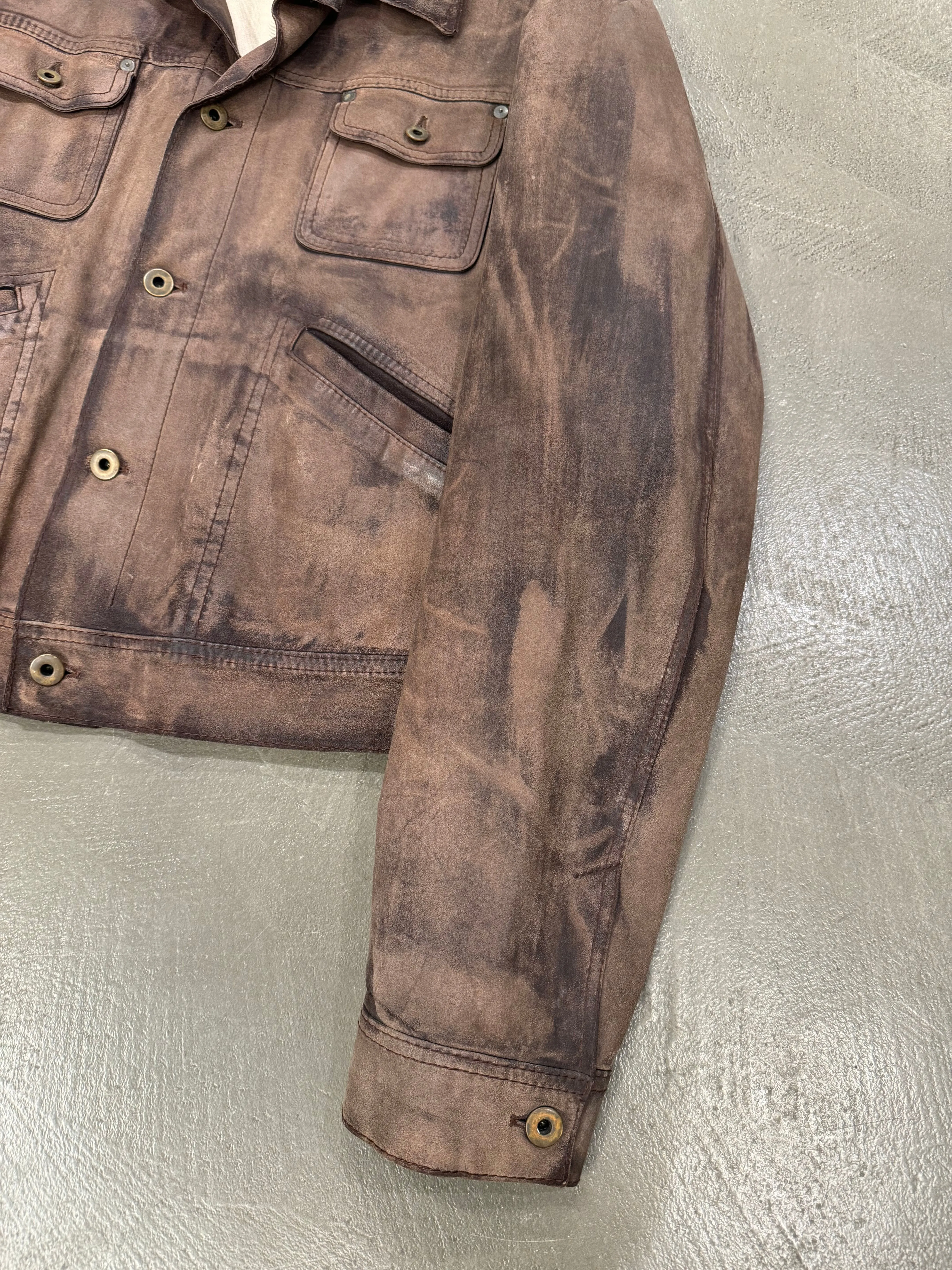 2000s Miu Miu stained treatment leather jacket