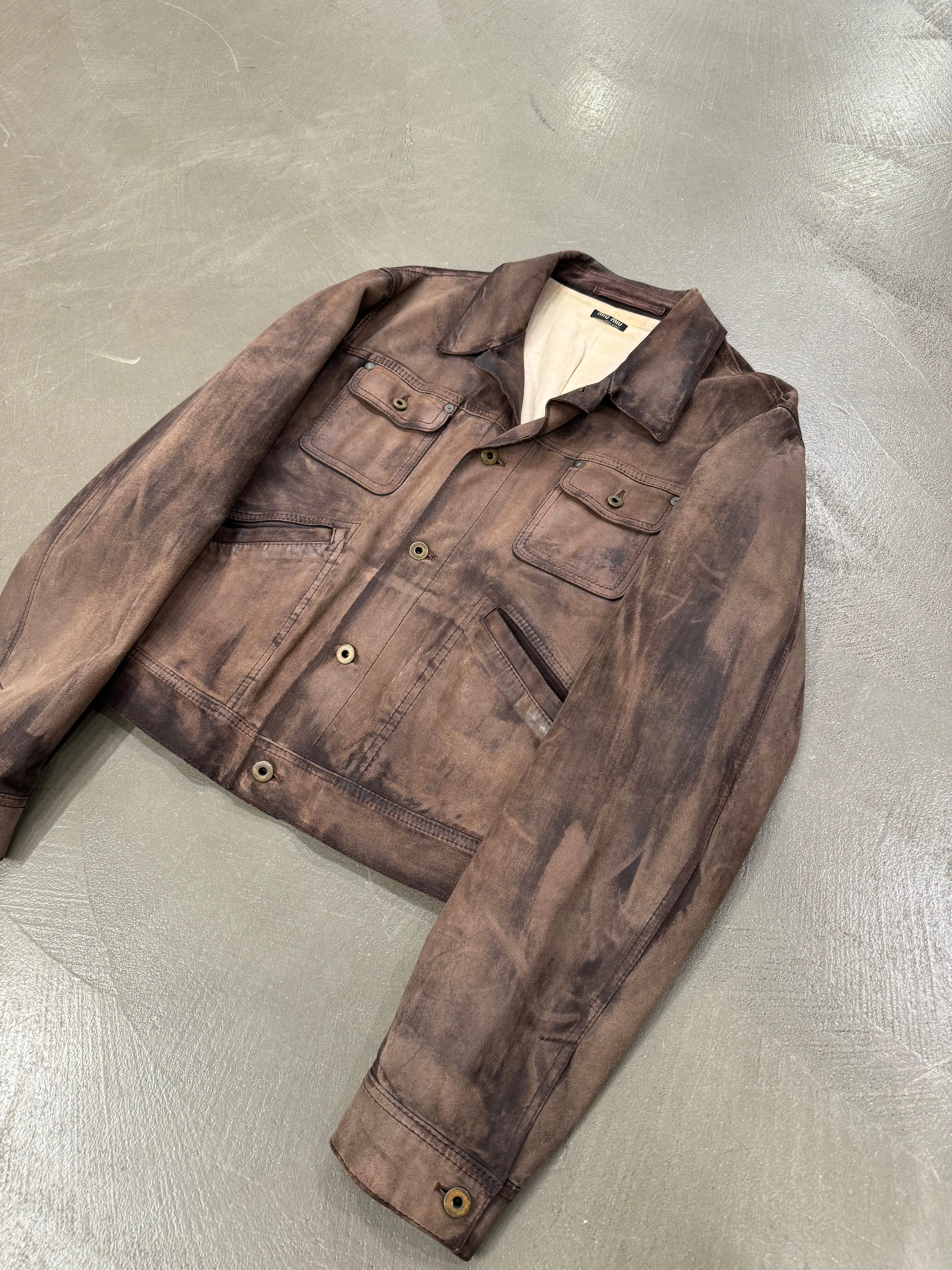 2000s Miu Miu stained treatment leather jacket