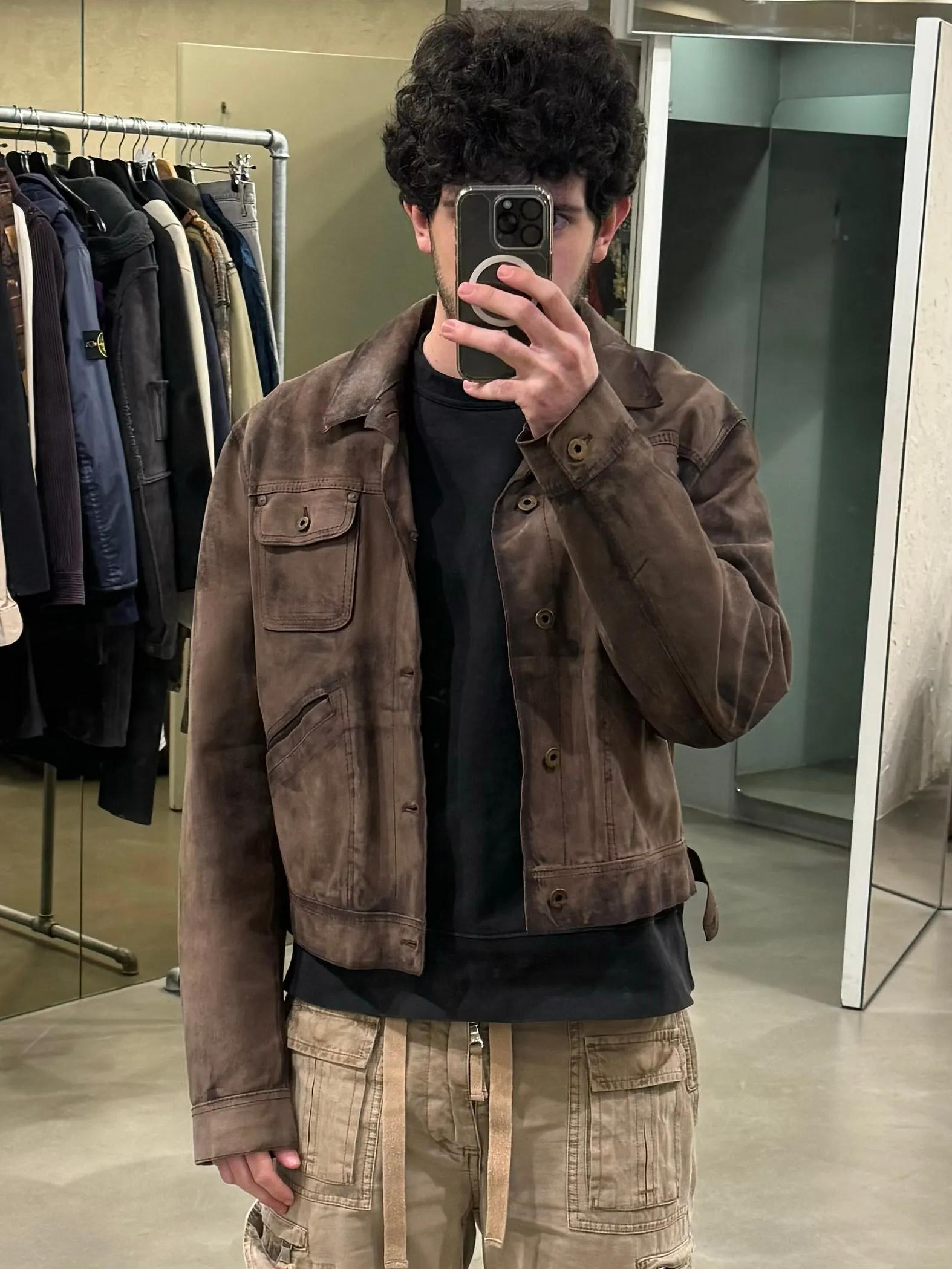 2000s Miu Miu stained treatment leather jacket