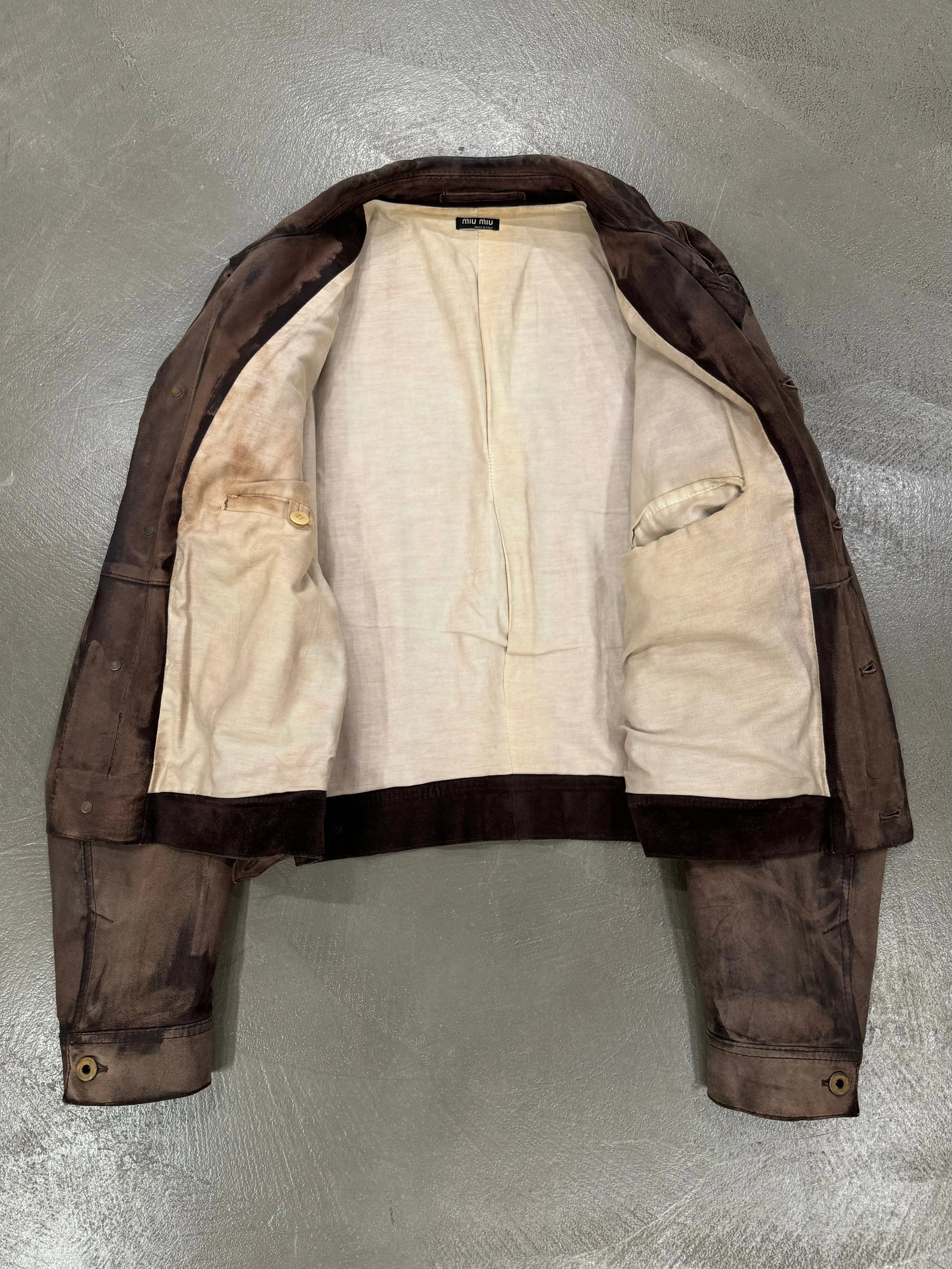 2000s Miu Miu stained treatment leather jacket