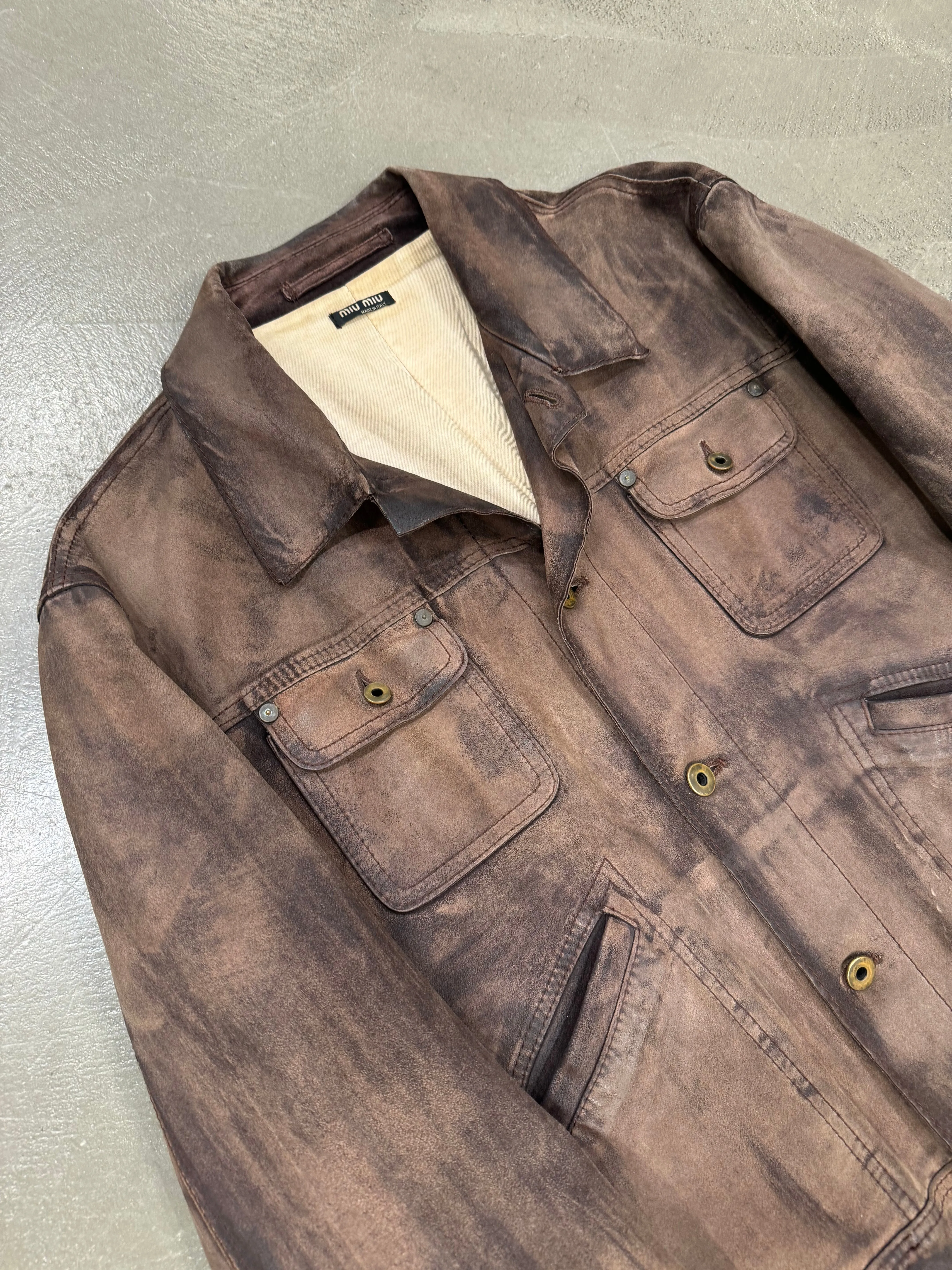 2000s Miu Miu stained treatment leather jacket