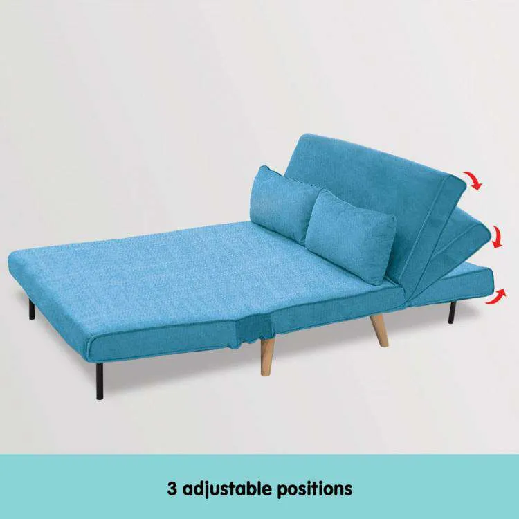 3 SEATER FAUX VELVET SOFA BED COUCH FURNITURE - BLUE