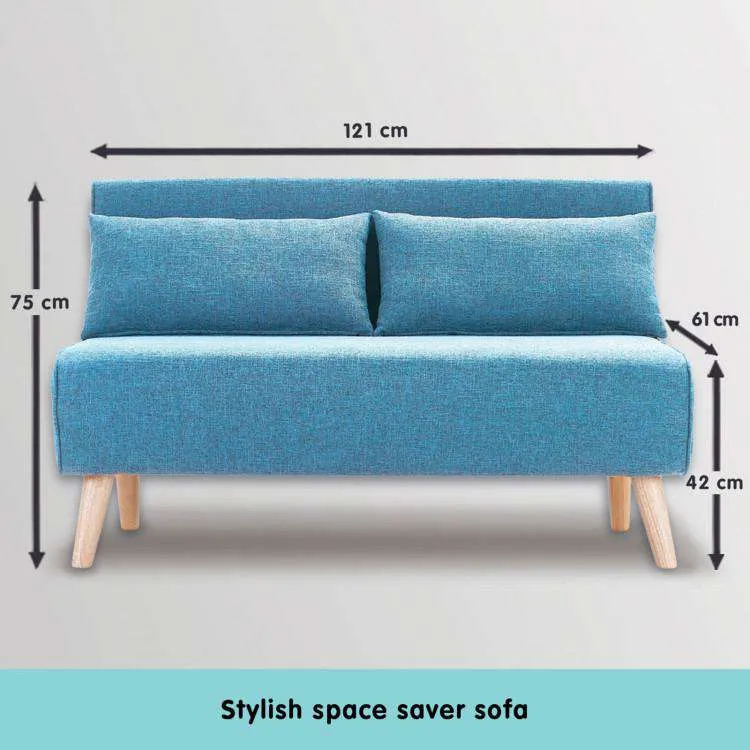 3 SEATER FAUX VELVET SOFA BED COUCH FURNITURE - BLUE