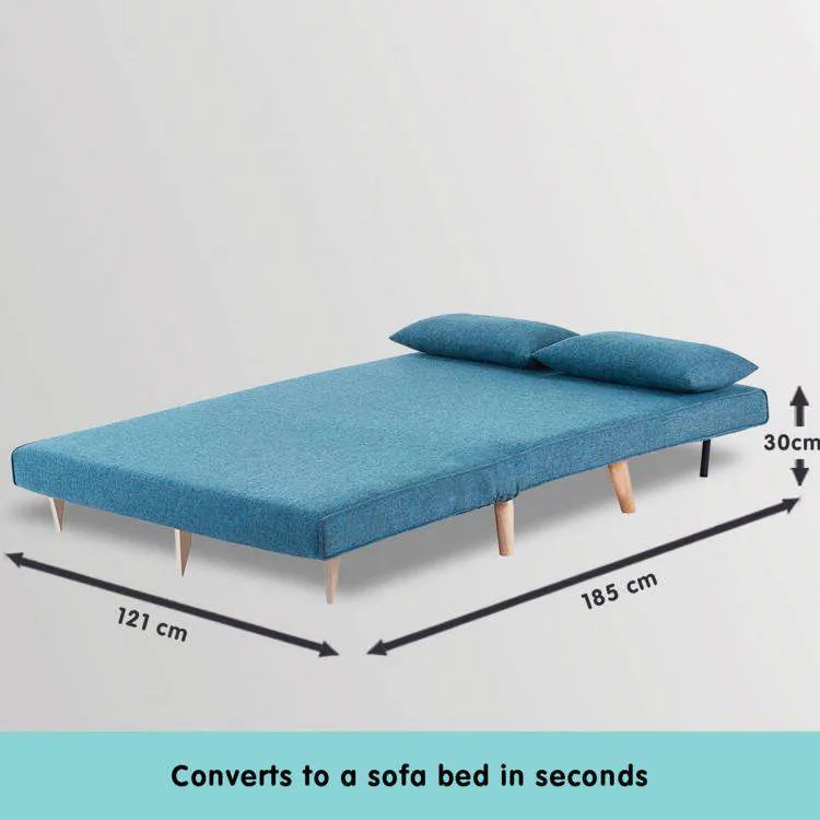 3 SEATER FAUX VELVET SOFA BED COUCH FURNITURE - BLUE