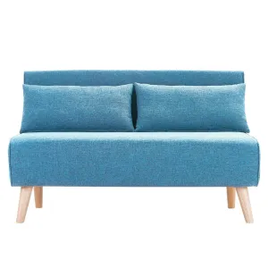 3 SEATER FAUX VELVET SOFA BED COUCH FURNITURE - BLUE