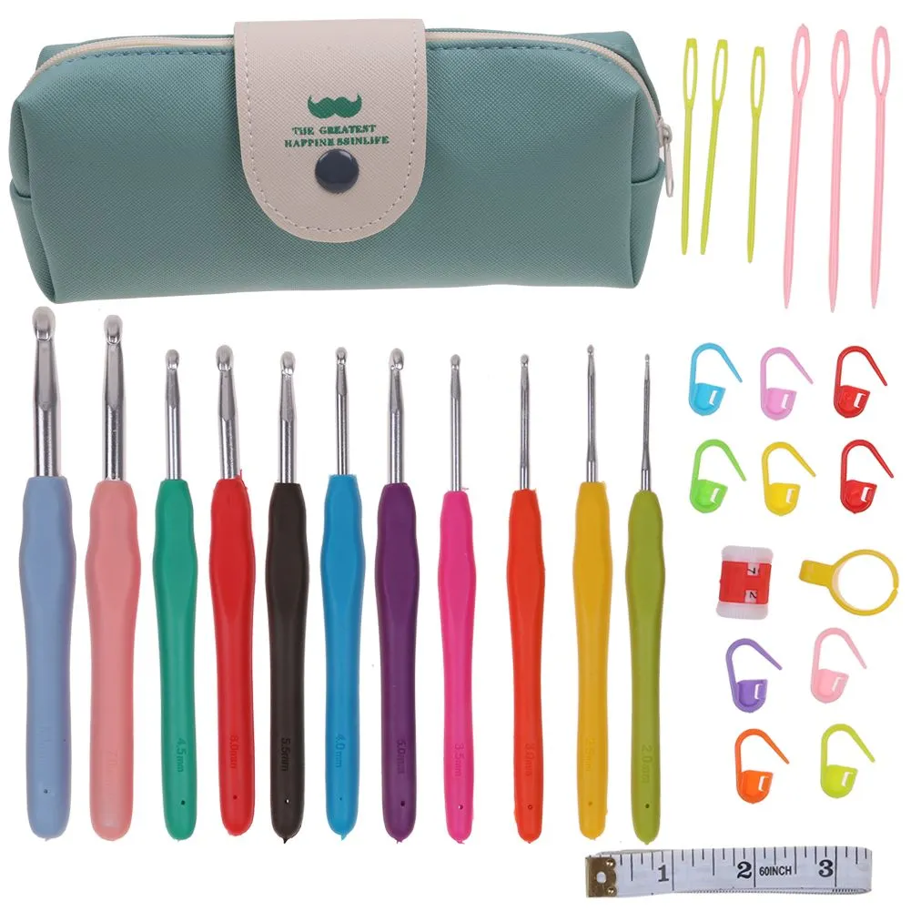 30Pcs Crochet Hooks Set Knitting Needles Sets Sewing Tools Grip With Bag