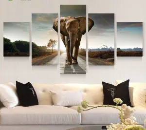 5 Panel Large Modern Printed Elephant Oil Painting Picture Cuadros Decoracion Canvas Wall Art For Living Room Unframed PR930A