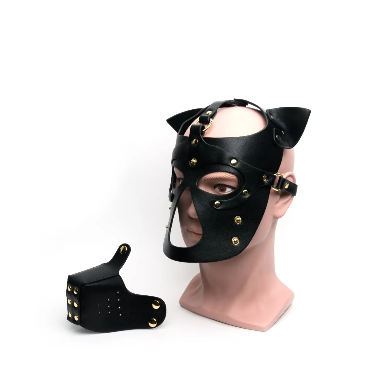 665 - Bondage Puppy Play Hood - PU Leer - One Size - Zwart
