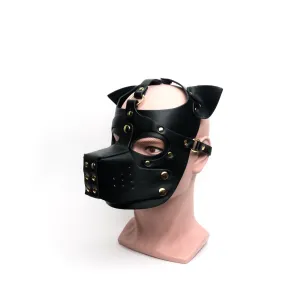 665 - Bondage Puppy Play Hood - PU Leer - One Size - Zwart