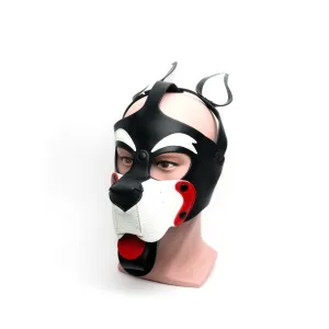 665 - Puppy Hood van PU Leer -  Masker - Playful Pup Hood - Zwart Wit Rood - One Size