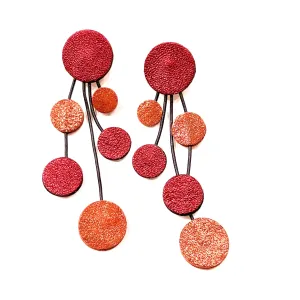7PM Leather Jewels, Post Earrings, Cascading Circles, Copper