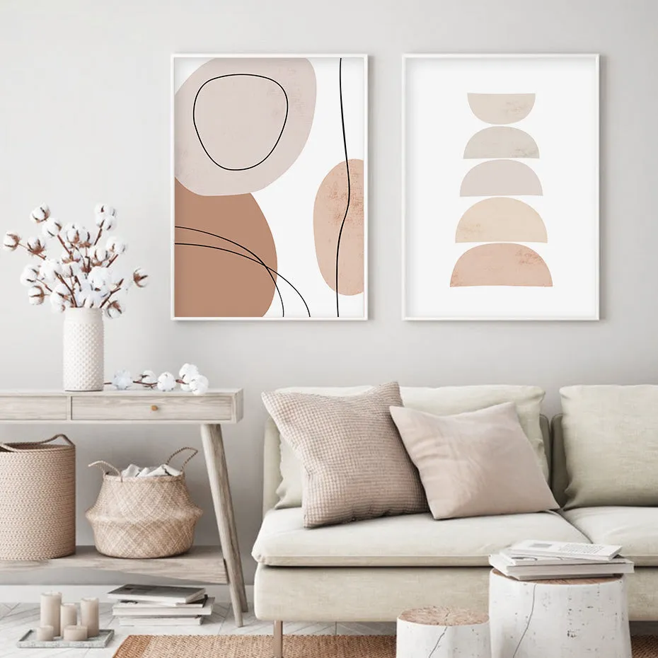 Abstract Geometric Brush Beige Boho Wall Art
