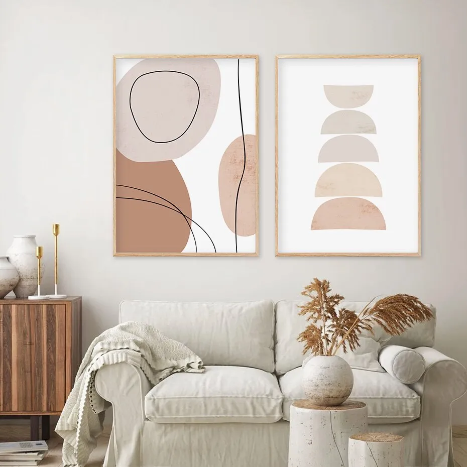Abstract Geometric Brush Beige Boho Wall Art