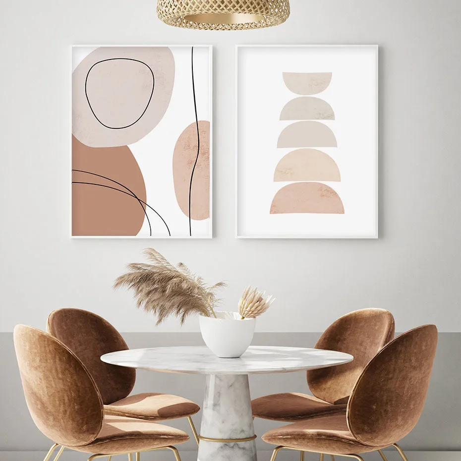 Abstract Geometric Brush Beige Boho Wall Art