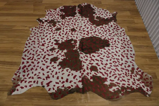 Acid Wash Red Tricolor Cowhide Rug - (XL 7'3"x6'10" Ft)