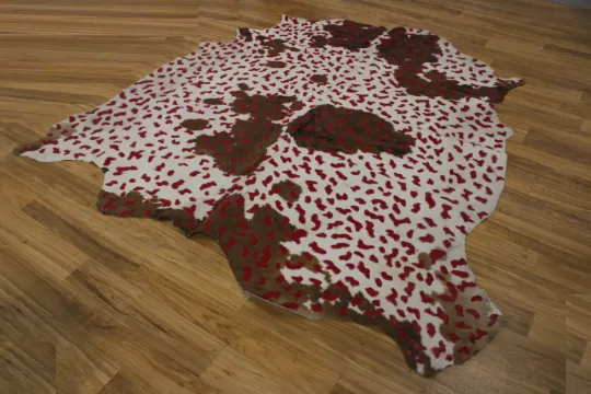 Acid Wash Red Tricolor Cowhide Rug - (XL 7'3"x6'10" Ft)