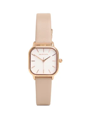 Ainsley Rose Gold Leather Strap Watch (Beige)