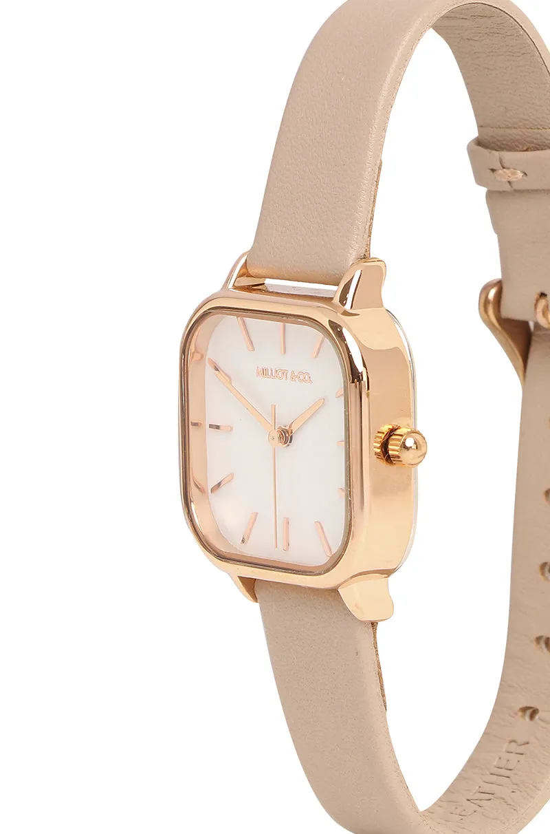 Ainsley Rose Gold Leather Strap Watch (Beige)