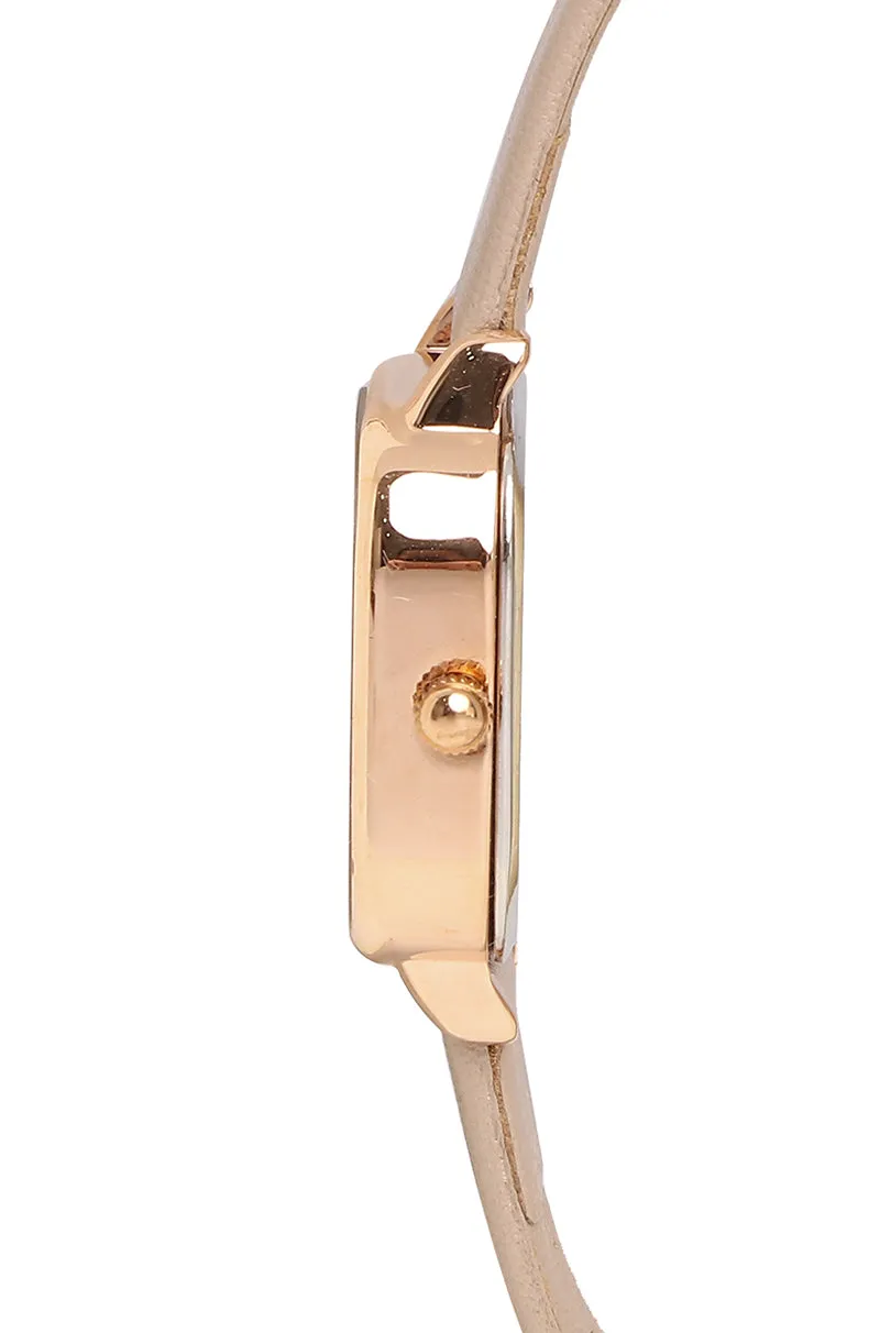 Ainsley Rose Gold Leather Strap Watch (Beige)