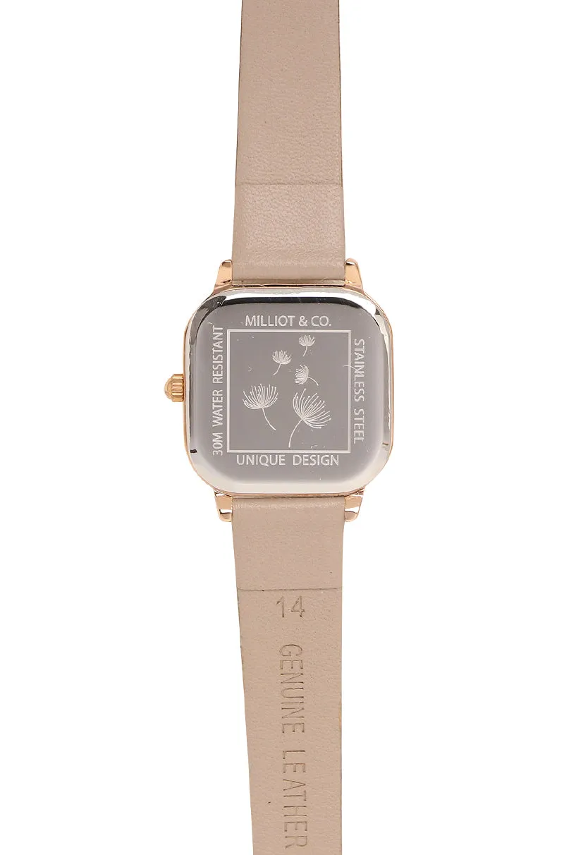 Ainsley Rose Gold Leather Strap Watch (Beige)