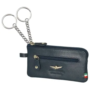 Air Force military keychain with rings and cars in leather leather am107-bl