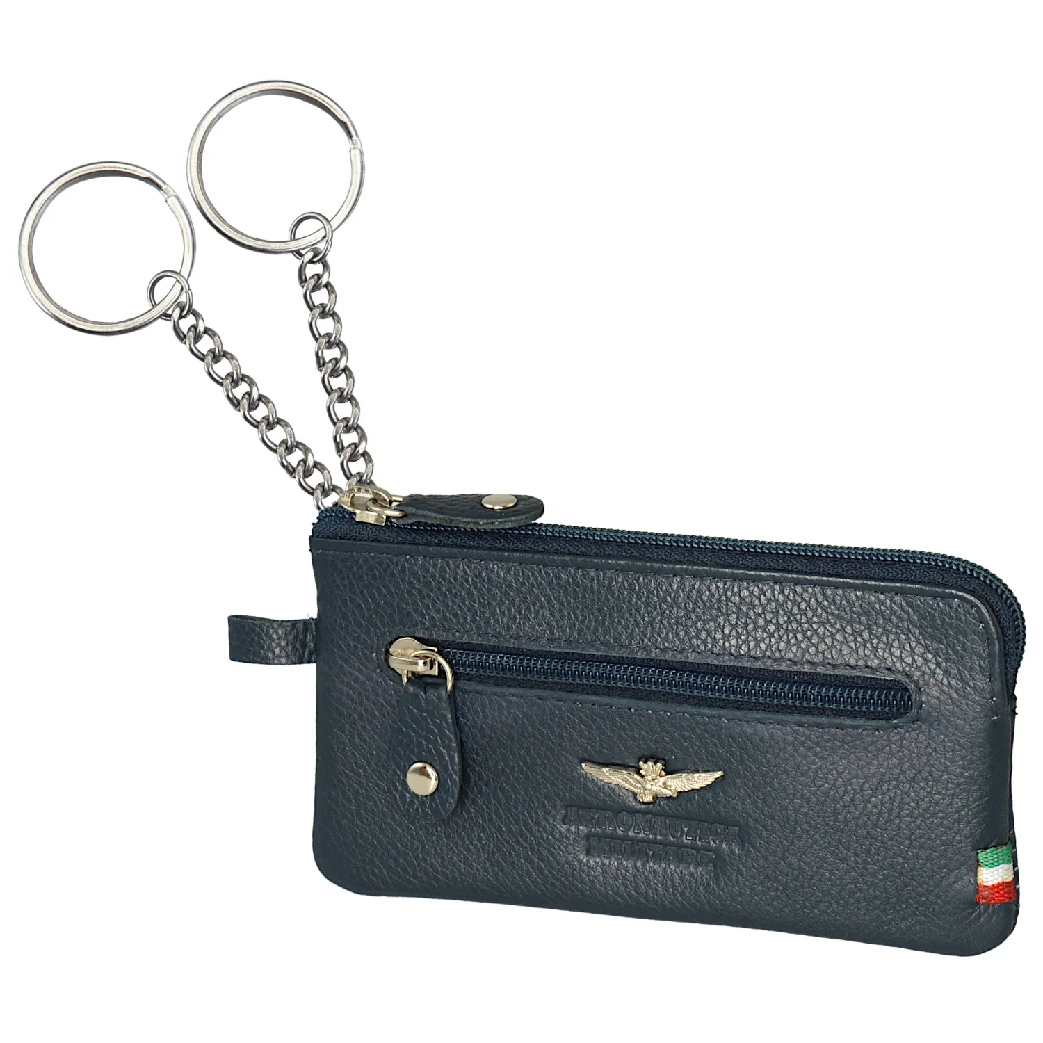 Air Force military keychain with rings and cars in leather leather am107-bl