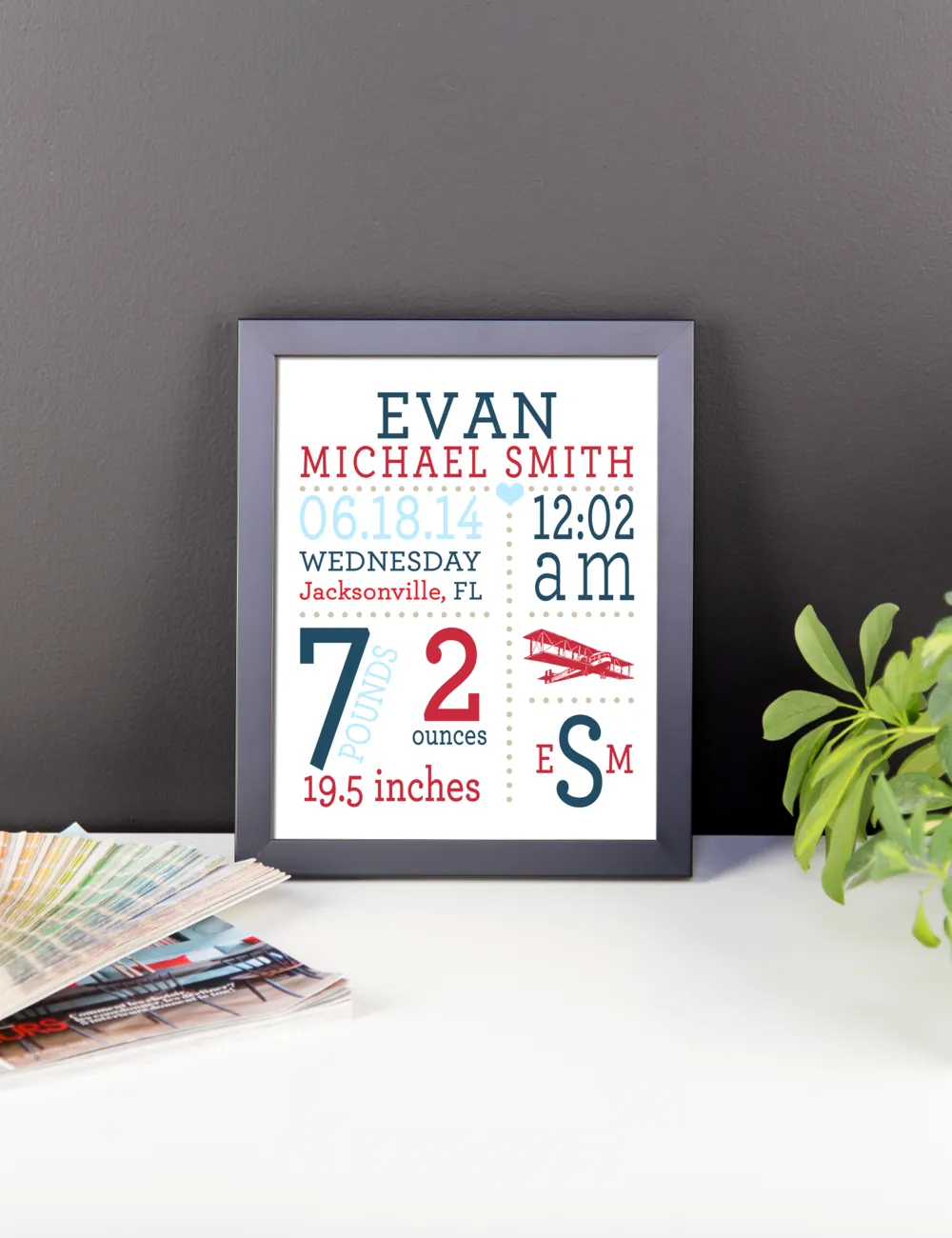 Airplane Baby Birth Stats Personalized Nursery Wall Art - Nursery Decor