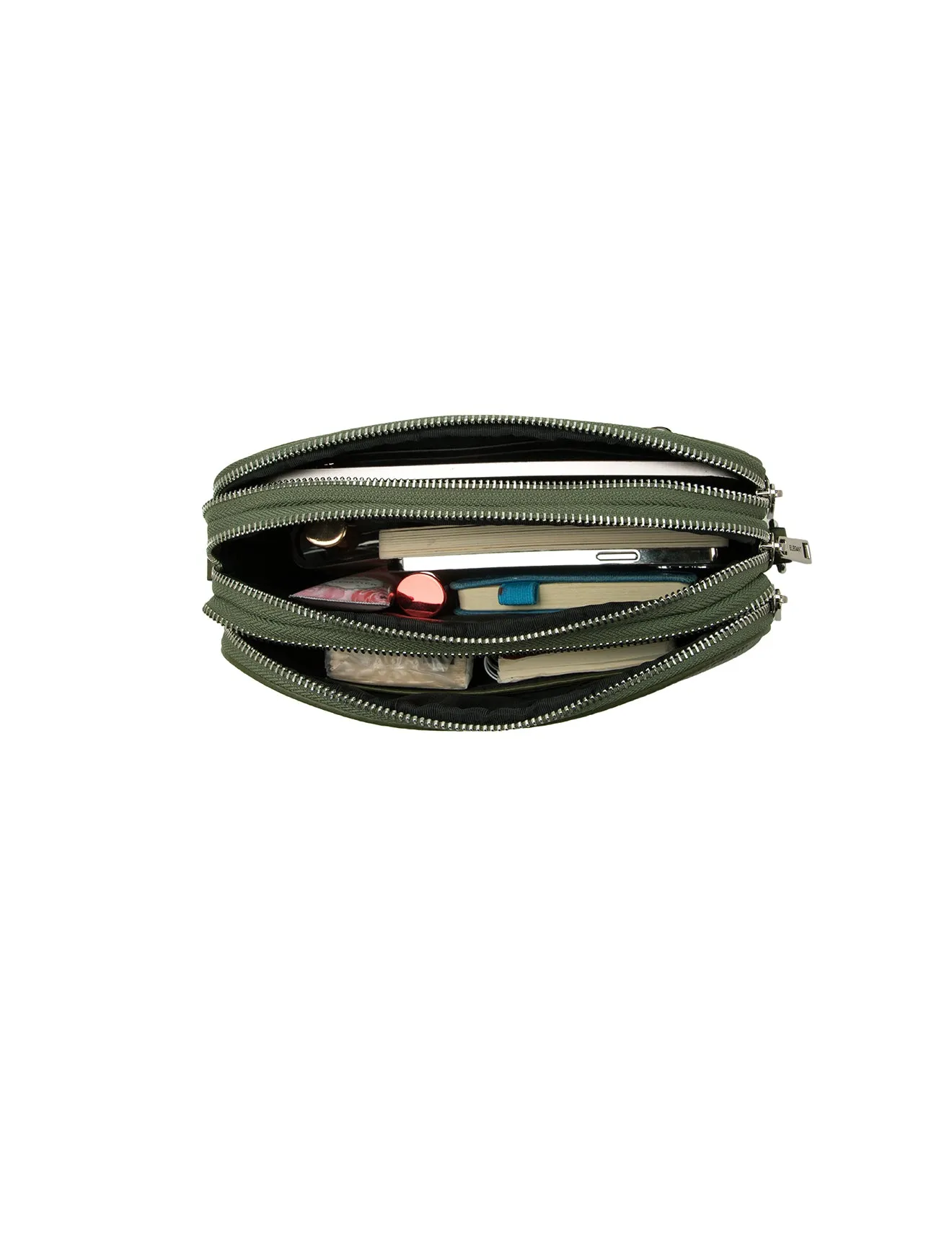 ALLY TRIPLE COMPARTMENT CROSSBODY -E1-0811A-OLIVE- NEW IN