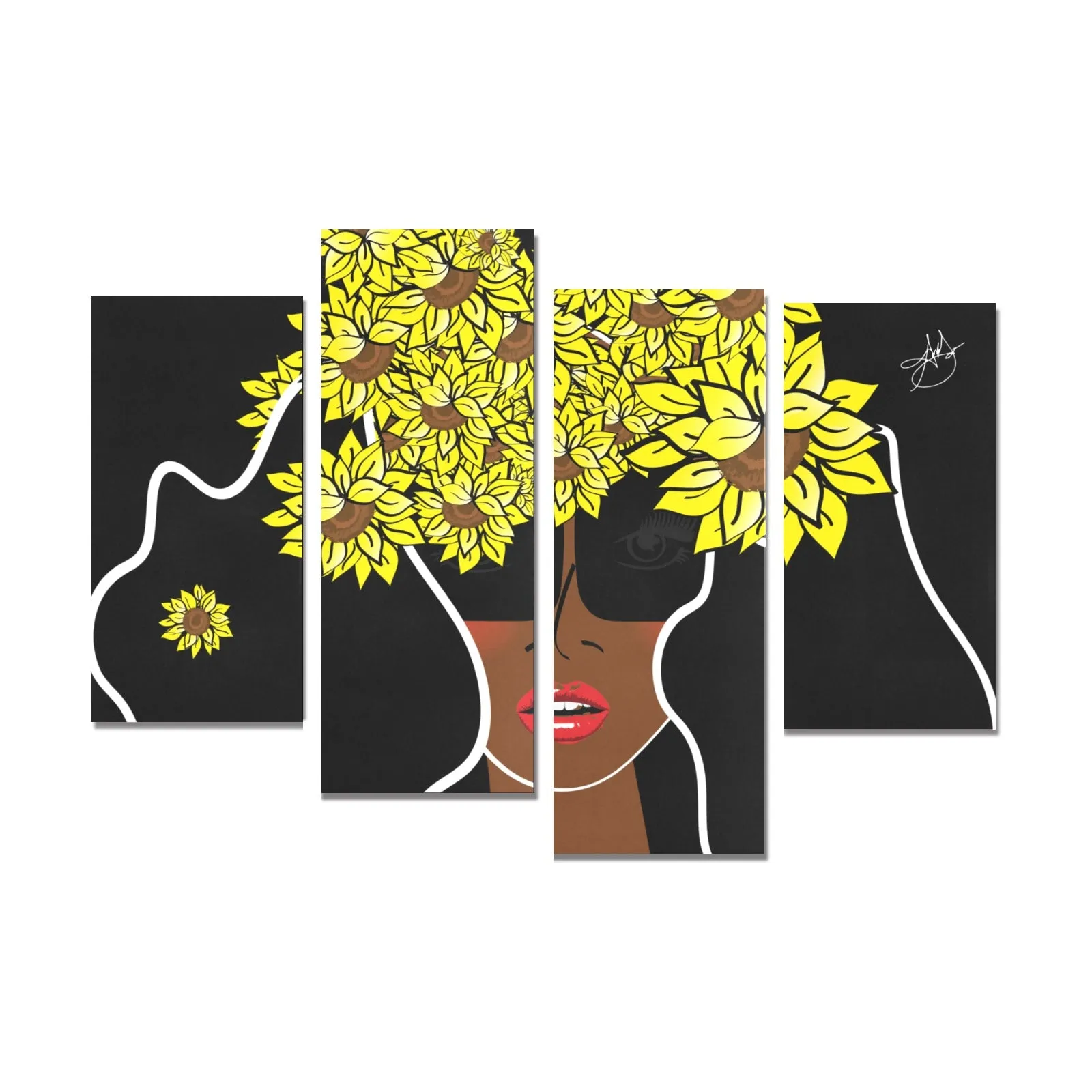 AMMA JO Cocoa Sunflower 4 Piece Wall Art Canvas Wall Art Y (4 pieces)