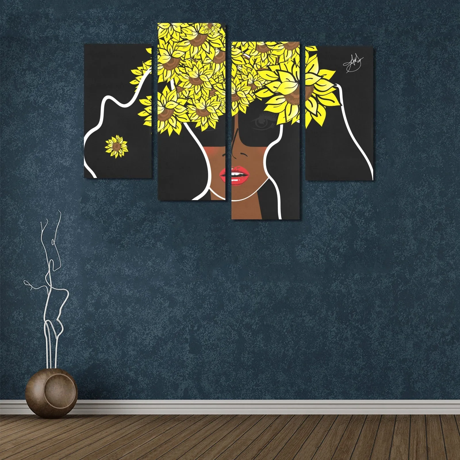 AMMA JO Cocoa Sunflower 4 Piece Wall Art Canvas Wall Art Y (4 pieces)