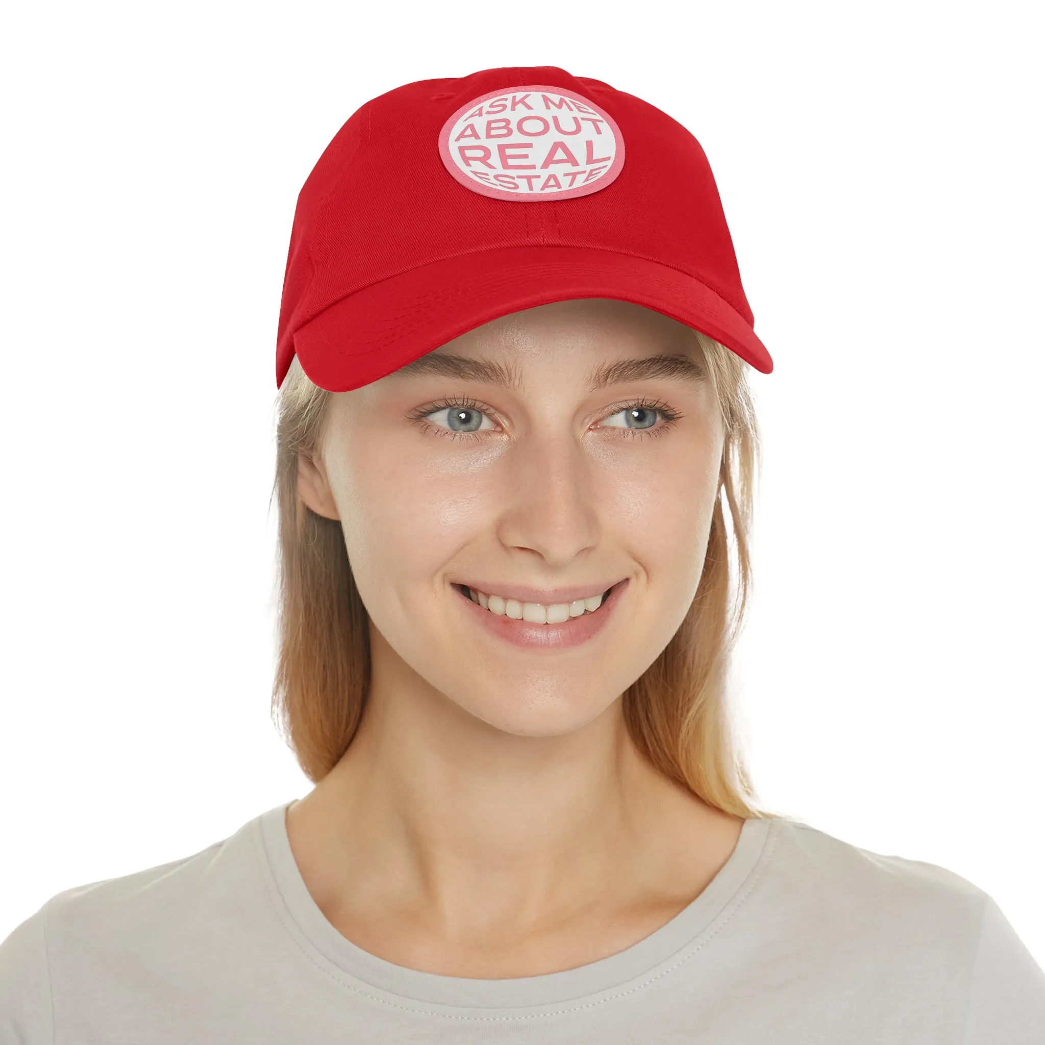 Ask Me About Real Estate Dad Hat with Leather Patch (Round)
