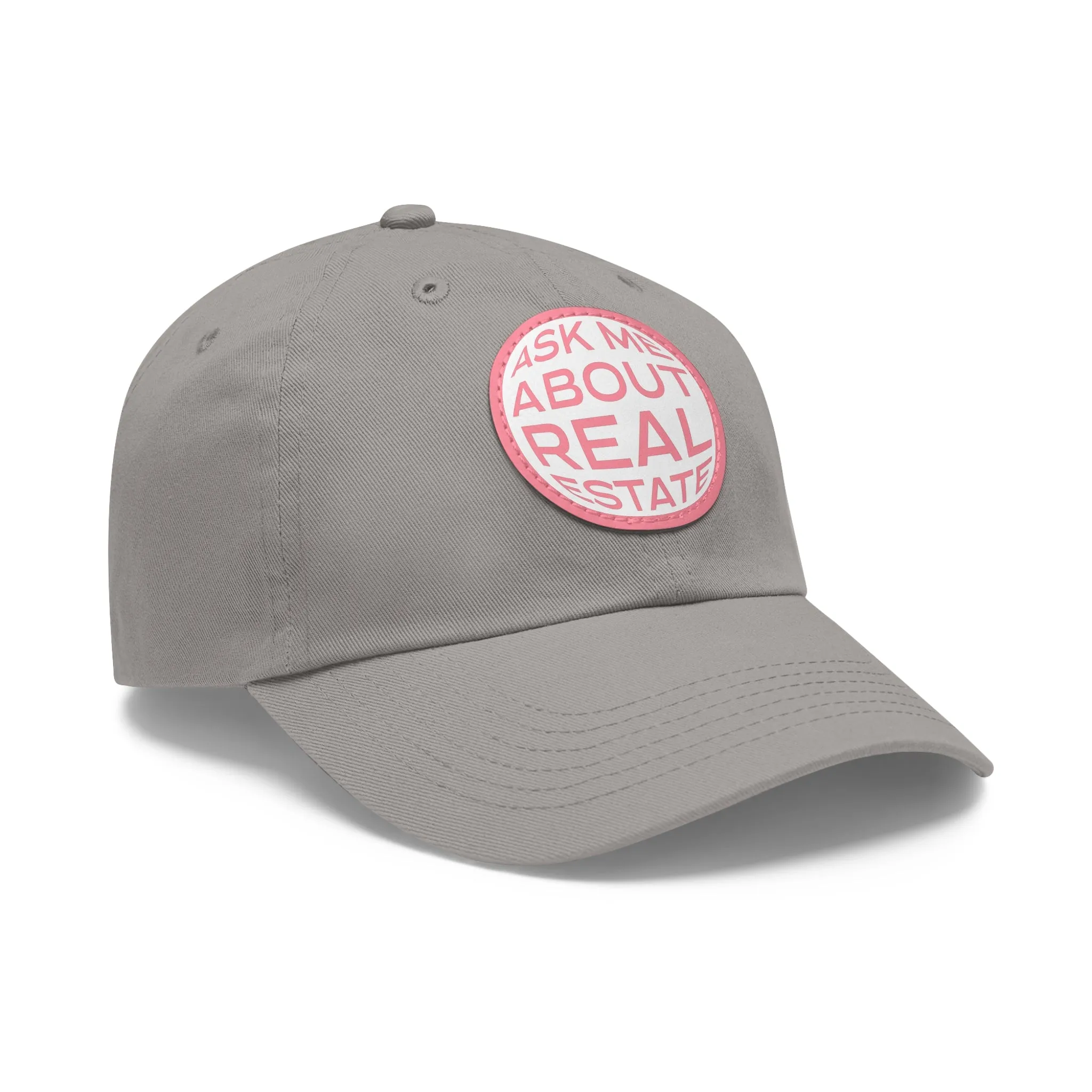 Ask Me About Real Estate Dad Hat with Leather Patch (Round)