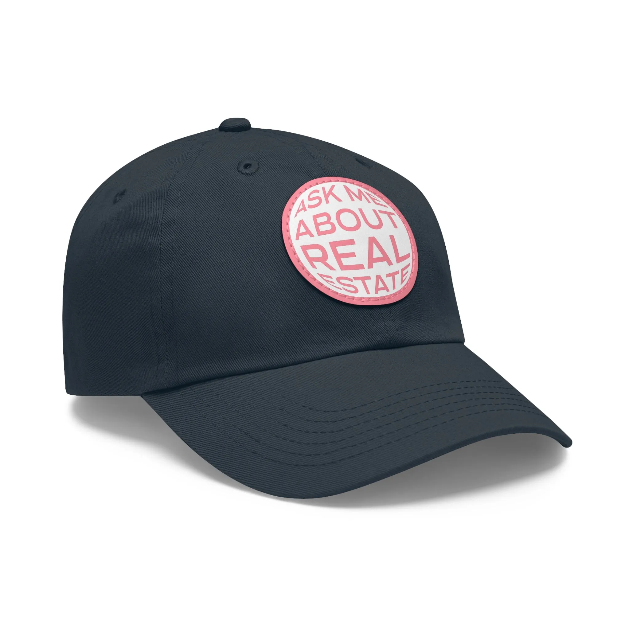 Ask Me About Real Estate Dad Hat with Leather Patch (Round)