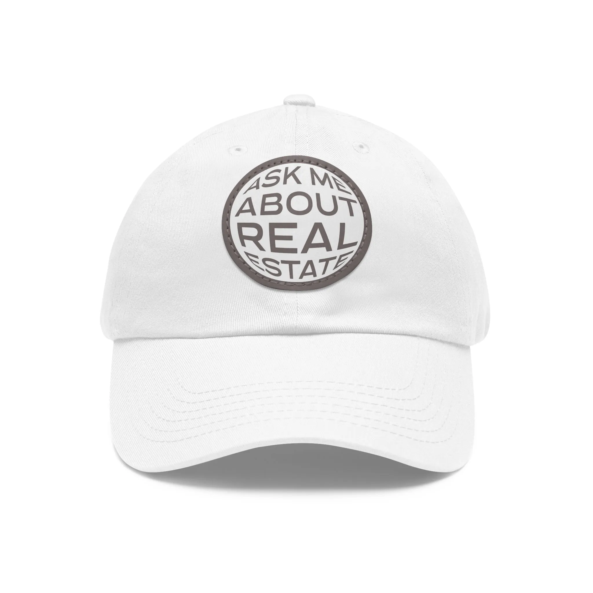 Ask Me About Real Estate Dad Hat with Leather Patch (Round)