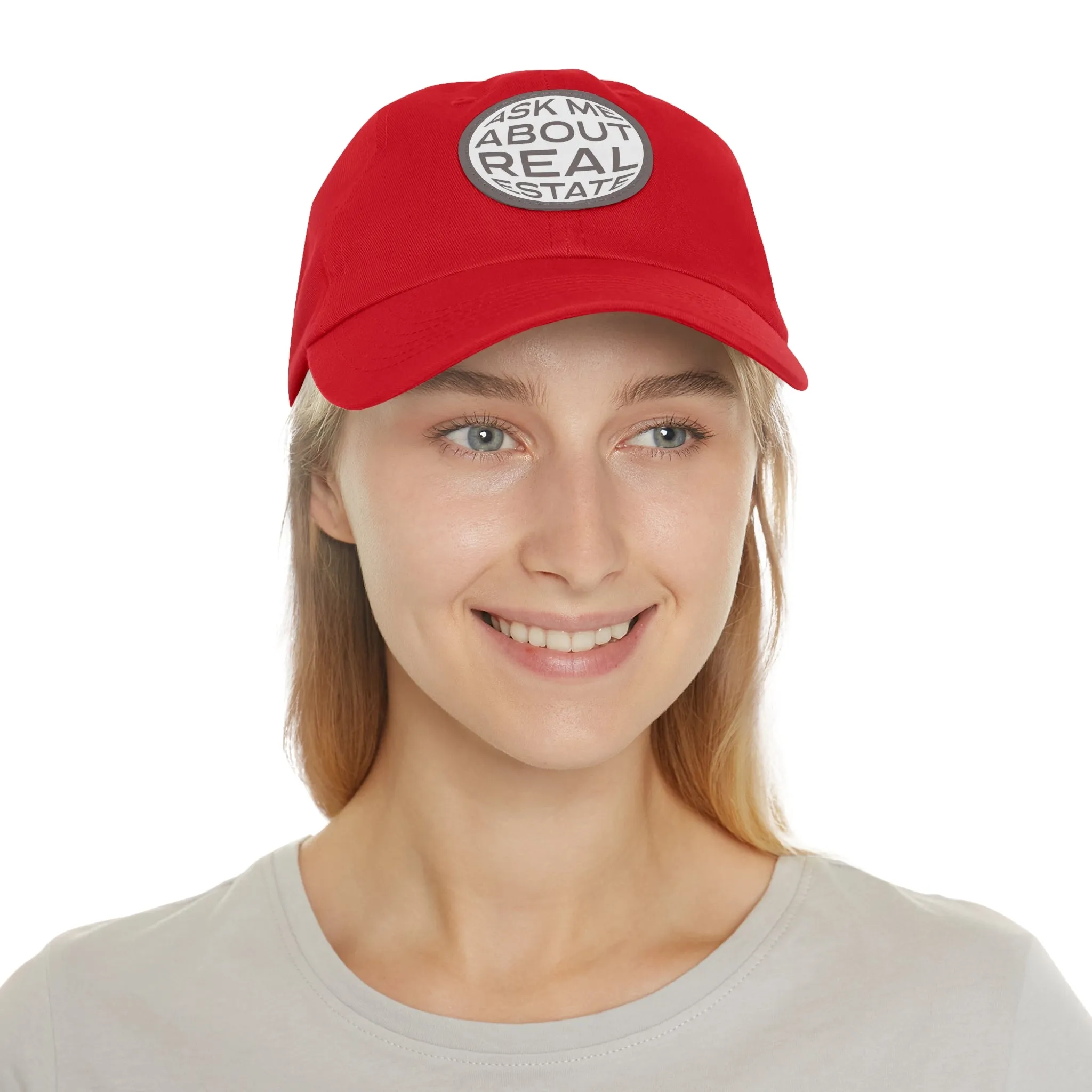 Ask Me About Real Estate Dad Hat with Leather Patch (Round)