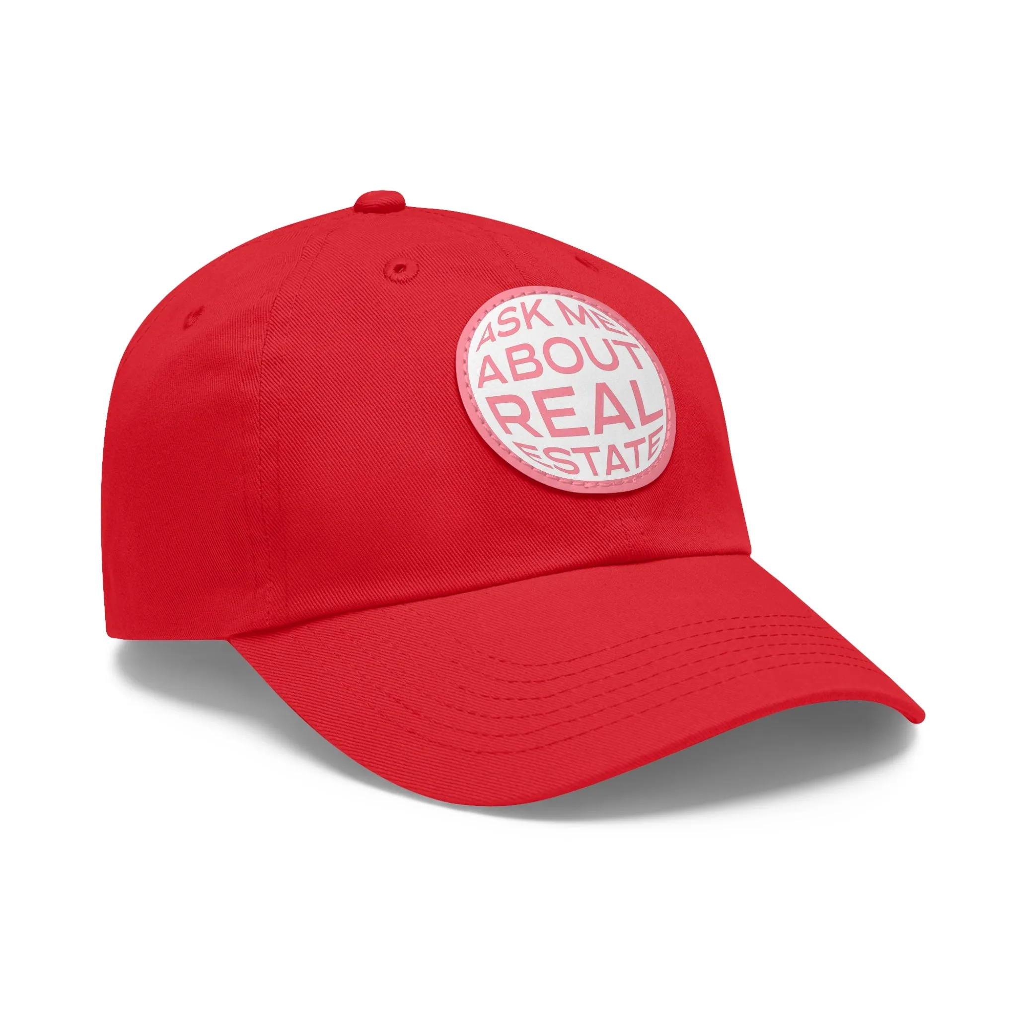 Ask Me About Real Estate Dad Hat with Leather Patch (Round)