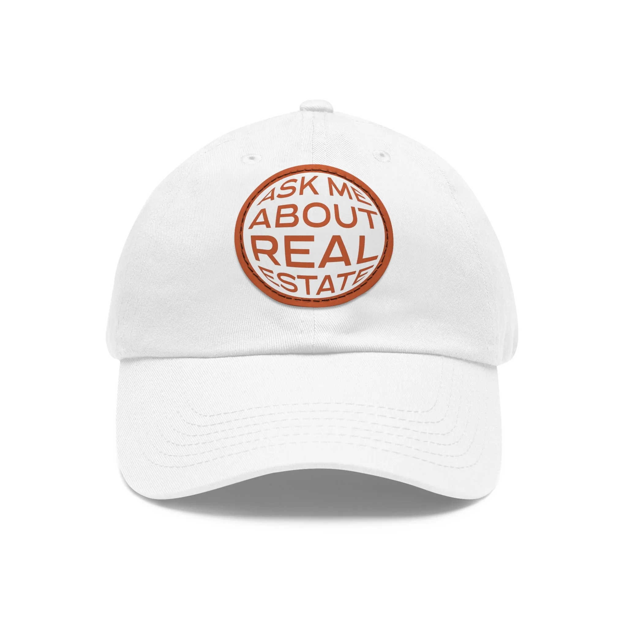 Ask Me About Real Estate Dad Hat with Leather Patch (Round)