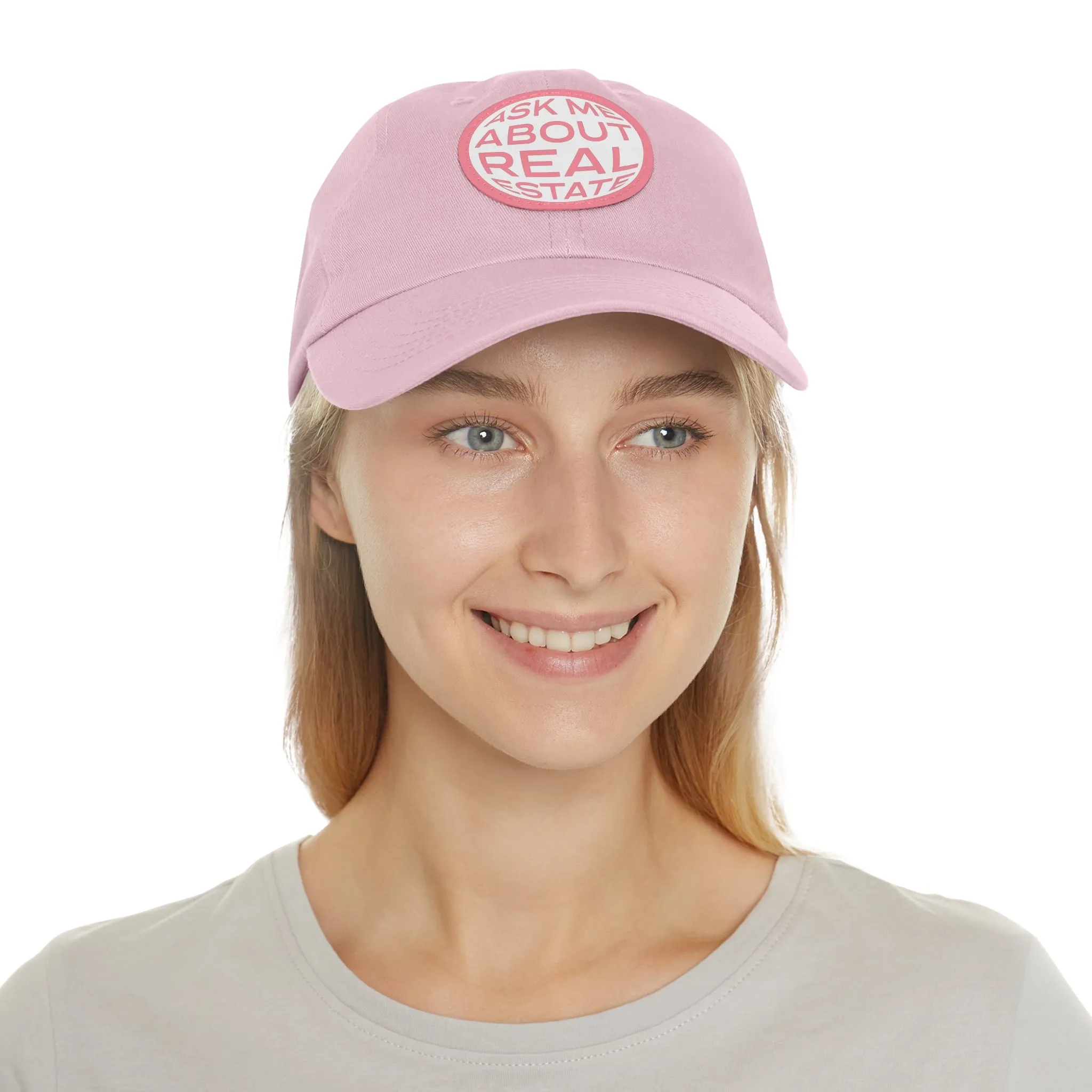 Ask Me About Real Estate Dad Hat with Leather Patch (Round)