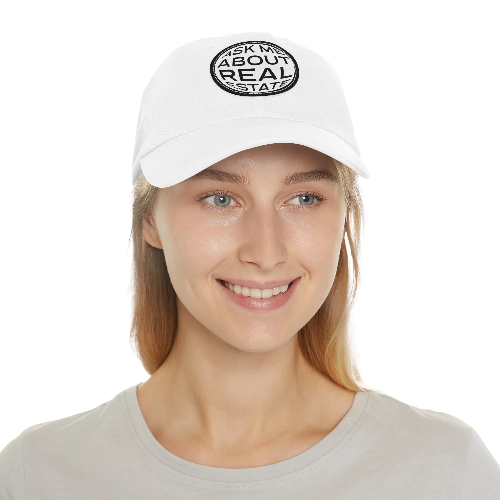 Ask Me About Real Estate Dad Hat with Leather Patch (Round)
