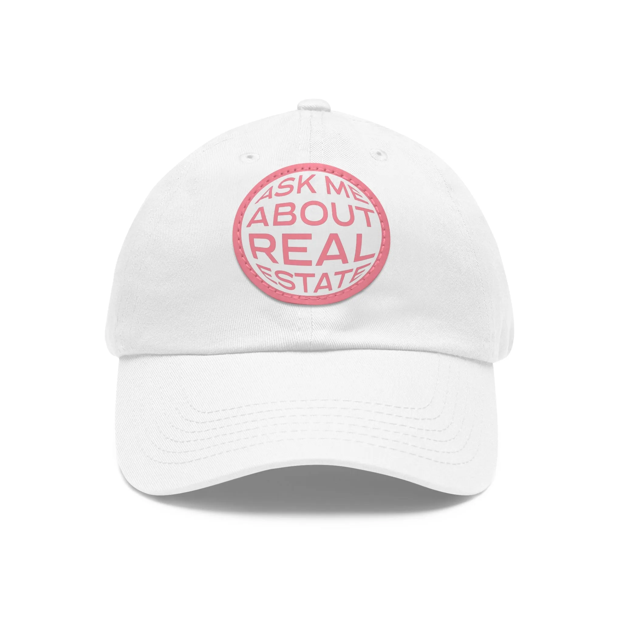 Ask Me About Real Estate Dad Hat with Leather Patch (Round)