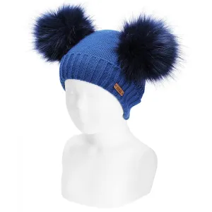 Atlantic Blue Faux Fur Double Pom Pom Hat