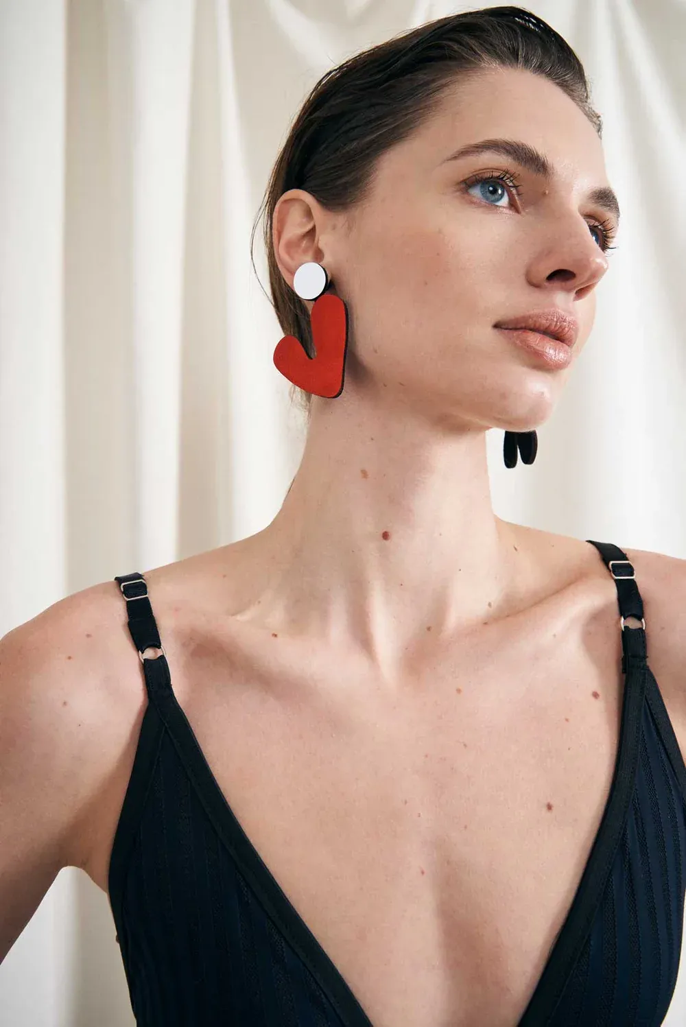 Audrey Asymmetric Earrings in Silver&Red