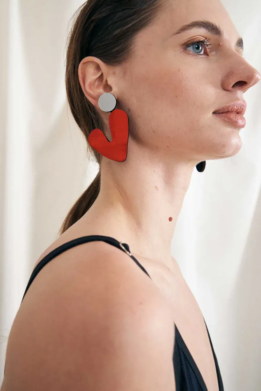 Audrey Asymmetric Earrings in Silver&Red