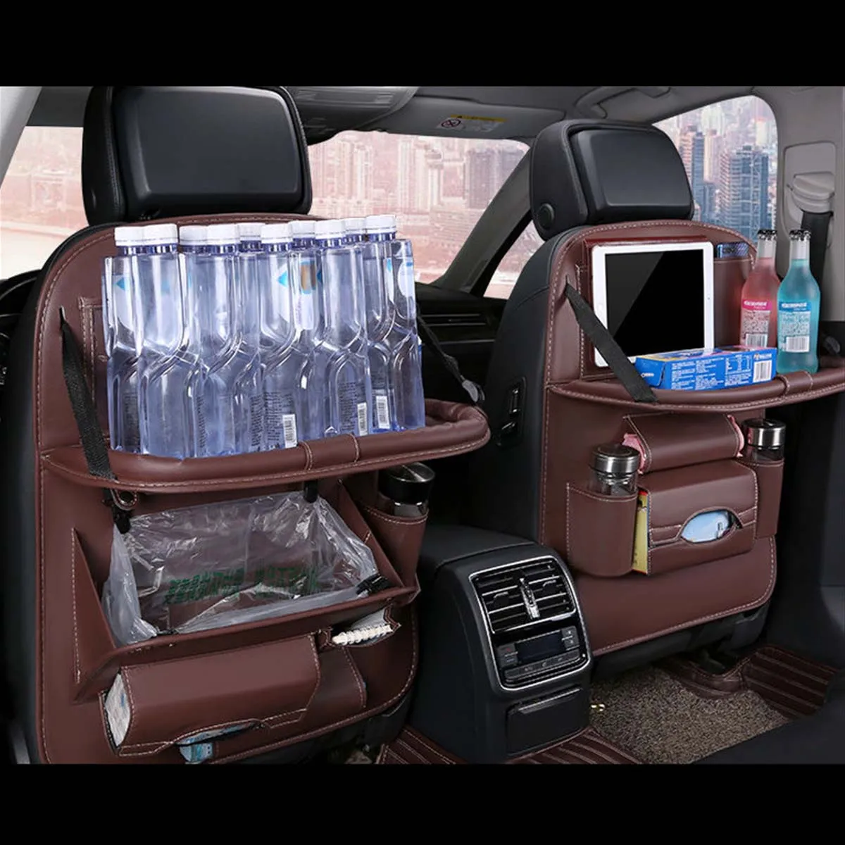 Backseat Organizer With Tablet Holder PU Leather, Custom Fit For Your Cars, Backseat Car Organizer, Car Seat Back Protectors Kick With Foldable Table Tray Car Seat Organizer, Car Accessories JG15987